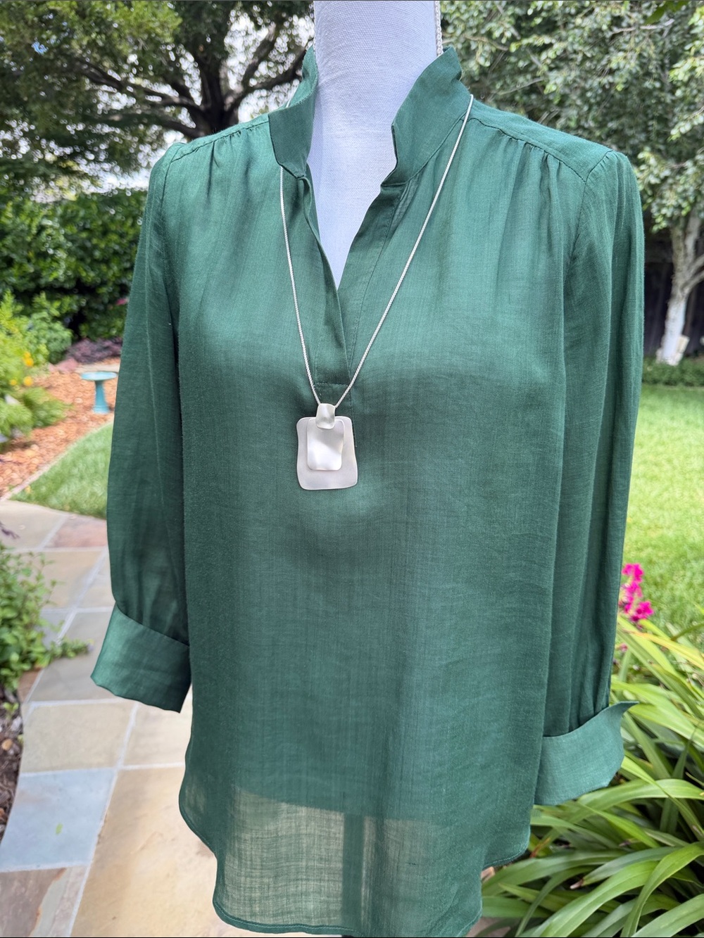 Deep Green Linen-like Tunic Blouse by Chico’s